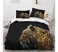 WISCOLS LéopardDuvet Cover Set 3D Printed Quilt Cover Zipper Closure Bedspread Bedroom Bed Bedding Set，Soft Microfiber 3 Pieces Comforter Cover for Boys Girls Double（200x200cm）