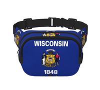 Wisconsin Sac banane pour femme avec sangle réglable pour entraînement/course à pied/randonnée Motif drapeau de l'État du Wisconsin, Noir , Taille unique