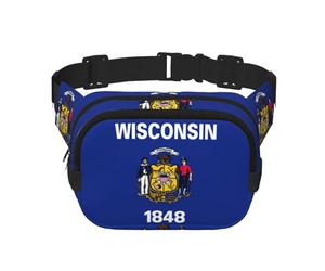 Wisconsin Sac banane pour femme avec sangle réglable pour entraînement/course à pied/randonnée Motif drapeau de l'État du Wisconsin, Noir , Taille unique