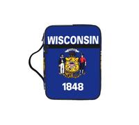 Wisconsin Sac fourre-tout avec poignées et motif drapeau de l'État du Wisconsin - Résistant à l'eau - Pour voyage à l'église, porte-stylo, tablette, journal