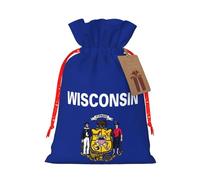 Wisconsin State Flag Print Drawstring Gift Bags Réutilisables Party Favors Holiday Birthday Pochettes écologiques