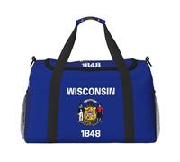 Wisconsin State Flag Print Sac de week-end pour femme, sacs de voyage, articles personnels, sac de voyage, sac de voyage, accessoires de voyage, Noir , Taille unique