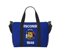 Wisconsin State Flag Sac de gym pour femme, sac de week-end, sac pour articles personnels, sac à bandoulière pour femme et homme, noir, One Size