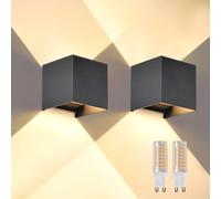wisdom line Applique Murale 2 Pièces, LED G9 3000K 12W, IP65 Étanche, Angle Réglable 0-120°, Noir pour Intérieur/Extérieur Jardin Salon Chambre