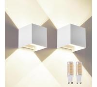 wisdom line Applique Murale 2 Pièces, LED G9 4000K 12W, IP65 Étanche, Angle Réglable 0-120°, Blanc pour Intérieur/Extérieur Jardin Salon Chambre