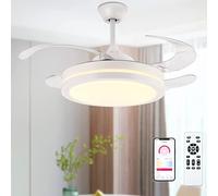 wisdom line Ventilateur de Plafond Rétractable 107 cm, Luminaire LED avec Télécommande, 3 Températures de Couleur avec Fonction Mémoire, Moteur DC pour Chambre et Salon