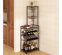 Wisdom Star Étagère à vin d'angle autoportante à 6 niveaux avec porte-verres à vin pour bar, porte-bouteilles de vin pour salon, rangement de vin pour liqueur et verres