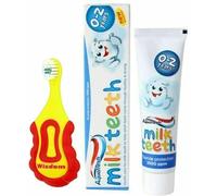 Wisdom Step-by-Step Brosse à dents pour bébé de 0 à 2 ans et dentifrice Aquafresh Milk Teeth pour bébés de 50 ml, brosse ultra douce, brosse extra petite, brossage et nettoyage doux