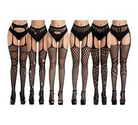 Wisdom1674 Collants Bas Résille, 6 Paires Sexy Élastique Collants, Femmes Hollow Collant Extensible Filet, Bas pour Porte Jarretelle pour Femmes, Noir