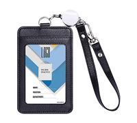 Wisdompro Porte-badge avec cordon rétractable, double face en cuir PU, porte-carte d'identité, porte-badge avec dragonne rétractable, le shcool, le métro et la carte d'accès - Noir