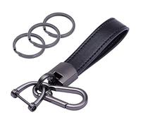 wisdompro Porte-clés de voiture en cuir véritable, porte-clés de voiture, sangle de porte-clés en cuir avec anneau en D anti-perte, porte-clés en cuir pour homme et femme - Noir (mousqueton)