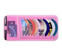 Wisdompro Support CD de voiture, organiseur de pare-soleil de voiture, avec 12 pochettes de rangement pour DVD, 1 poche en filet, 1 porte-stylo et bande élastique (rose)