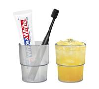 Wisebom 2 PCS Gobelet Salle de Bain, Gobelet Brosse à Dent Reutilisable Pot a Brosse a Dent Plastique Tasse de Rince Bouche Antidérapant pour Famille, Couple, Brosse à Dents, Dentifrice (Transparent)