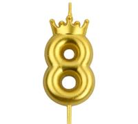 Wisebom Bougies d'anniversaire Numéro, 1Pcs Bougie Couronne Chiffres 3D Bougies Dorées, Bougies d'anniversaire de Gâteau pour Décorations de Fête d'anniversaire (8)