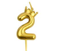 Wisebom Bougies d'anniversaire Numéro, 1Pcs Bougie Couronne Chiffres 3D Bougies Dorées, Bougies d'anniversaire de Gâteau pour Décorations de Fête d'anniversaire (2)