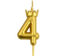 Wisebom Bougies d'anniversaire Numéro, 1Pcs Bougie Couronne Chiffres 3D Bougies Dorées, Bougies d'anniversaire de Gâteau pour Décorations de Fête d'anniversaire (4)