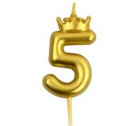 Wisebom Bougies d'anniversaire Numéro, 1Pcs Bougie Couronne Chiffres 3D Bougies Dorées, Bougies d'anniversaire de Gâteau pour Décorations de Fête d'anniversaire (5)