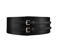 Wisebom Ceinture Élastique Femme, Cinch Corset en Cuir de 7.5cm, Double Boucle Stretch Vintage pour Robe, Chemise, Manteaux (Noire)