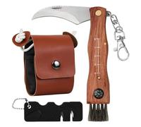 Wisebom Couteau champignon en acier inoxydable avec brosse et règle Petit couteau pliant avec lame incurvée Noir