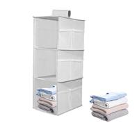 Wisebom Étagère de Penderie à Suspendre, 3 Compartiments Rangement Suspendu, Organisateur de Placard Rangement Suspendu avec 9 Poches Latérales, Étagère Suspendue Pliable pour Chambre à Coucher, Gris