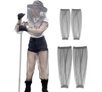 Wisebom Filet de Tête Anti-Moustique, 5Pcs Moustique Protection de Tête Filet Respirants Manchons de Bras et Jambes Anti-Moustiques avec Sac de Rangement pour Extérieur Camping Pêche (Gris)