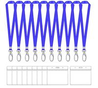 Wisebom Lot de 10 porte-badges avec cordon imperméable - transparent avec nylon et crochet pivotant pour cartes d'identité, école, exposition, bureau (bleu)