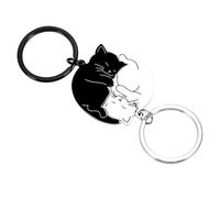 Wisebom Lot de 2 Porte-Clés Couple Chat Blanc Noir Porte-clés Assorti pour Couple Porte-clés Chat Mignon pour Couples Porte-clés pour Couple de Chats Amoureux Cadeau Romantique pour Hommes Femmes