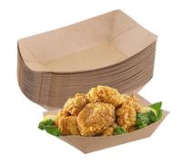 Wisebom Lot de 50 Barquettes en Carton Kraft Plateaux Alimentaires 18cmx12.5cm Barquette Alimentaire Jetable Assiette en Carton Étanche et à l'huile Boîtes de Pique-nique pour Collations Frites Salade