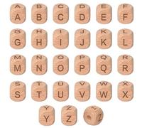 Wisebom Perle Alphabet en Bois - Lot de 78 Perles en Bois avec Lettres de L'Alphabet de A à Z Perles en Bois Naturel à Enfiler Perle en Bois Carrée pour Bricolage, Bracelet, Collier (12x12 mm)