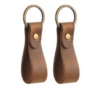 Wisebom Porte-Clés en Cuir Veritable Qualité, 2Pcs Porte-Clés avec Lanière en Cuir et Boucle de Cuivre, Anneaux Porte Clé de Voiture Sangle en Cuir pour Homme Femme (Brun)