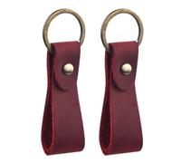 Wisebom Porte-Clés en Cuir Veritable Qualité, 2Pcs Porte-Clés avec Lanière en Cuir et Boucle de Cuivre, Anneaux Porte Clé de Voiture Sangle en Cuir pour Homme Femme (Rouge)