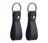 Wisebom Porte-Clés en Cuir Veritable Qualité, 2Pcs Porte-Clés avec Lanière en Cuir et Boucle de Cuivre, Anneaux Porte Clé de Voiture Sangle en Cuir pour Homme Femme (Noir)