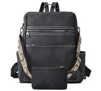 Wisebom Sac à Dos Femme, PU Cuir Étanche Antivol Lumière Mode Grande Capacité Plusieurs Compartiments et Poches Sacs Portés Dos Sac à bandoulière pour Travail École Loisirs Voyages (Noir)