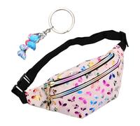 Wisebom Sac Banane pour Fille, Sac de Taille Femme Cuir PU, Sac Ceinture Multicolore avec Pendentif Papillon pour Enfants, Sacoche Banane Réglable pour Voyage Festival (Rose)
