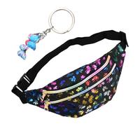 Wisebom Sac Banane pour Fille, Sac de Taille Femme Cuir PU, Sac Ceinture Multicolore avec Pendentif Papillon pour Enfants, Sacoche Banane Réglable pour Voyage Festival (Noir)