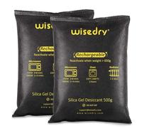 Wisedry Lot de 2 grands sachets de gel de silice 500 g pour le rangement des vêtements, réactivation rapide de l'humidité pour boîtes de rangement au micro-ondes