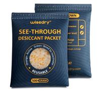 Wisedry Sacs de gel de silice transparents [2 x 500g], sacs déshydratants avec indicateur de couleur, réutilisables, déshumidification sûre, sacs de déshumidification résistants à la chaleur