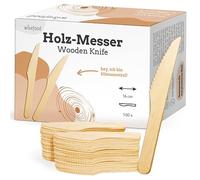 wisefood Couteaux jetables en bois de bouleau, 20 pièces Couteaux jetables en bois 16cm, Couverts jetables biodégradables, Naturels, stables, écologiques avec emballage sans plastique