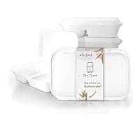 wisefood Lot de 100 boîtes à repas jetables en canne à sucre - blanc 850 ml - 2 compartiments avec couvercle à charnière pour la vente à emporter - sans PLA/PE - 25 x 16,5 x 6,5 cm