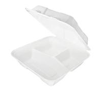 wisefood Lot de 100 bols jetables en canne à sucre - Blanc - 20 x 22 x 8,5 cm - Boîtes à repas 3 chambres avec couvercle à charnière - Vaisselle en canne à sucre biodégradable sans PLA/PE