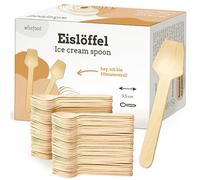 wisefood Lot de 100 cuillères à glace en bois jetables de 9,5 cm - Cuillères à dessert biodégradables - Naturelles, stables, respectueuses de l'environnement - Mini cuillères pour coupes à glace (100