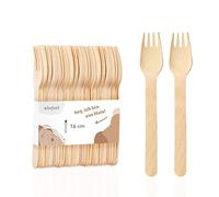wisefood Lot de 20 fourchettes jetables en bois de bouleau de 16 cm, biodégradables, naturelles, stables et respectueuses de l'environnement, avec emballage sans plastique