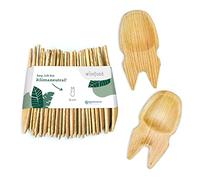 wisefood Lot de 25 cuillères jetables en feuille de palmier de 6 cm - Couverts jetables biodégradables - Cuillère et fourchette jetables 2 en 1 en feuille de palmier