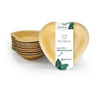 wisefood Lot de 50 bols jetables en feuille de palmier - En forme de cœur - 15 x 16,5 cm - Vaisselle biodégradable - Vaisselle de fête compostable - Vaisselle jetable - Bol de service