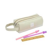 WISEHUBY Jolie trousse à crayons pour enfants - Sac à crayons portable en toile - Sac de rangement pour fournitures scolaires - Double couche - Trousse à crayons pour étudiant, beige, A