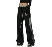 WISEHUBY Pantalon décontracté européen High Street pour femmes Pantalon droit à jambe large Drapé Pantalon de vêtements de sport - M-Noir
