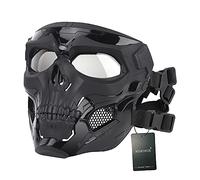WISEONUS Airsoft Crâne Tactique Messenger Masques De Protection en Plein Masque pour Halloween Chasse Paintball CS Wargame (Noir)
