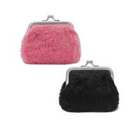 WisePoint 2pcs Porte Monnaie, Mini Portefeuille de Change en Peluche, Petit Porte Monnaie Portable pour Les Filles, Bourse Porte Monnaie avec Pièces de Monnaie, Clés（Rose + Noir）