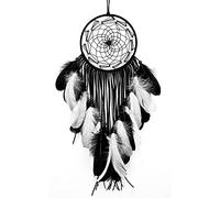 WisePoint Attrape-rêves tissé à la main - Décorations murales à suspendre avec plumes et perles - Décoration murale pour chambre à coucher et salon (noir + blanc)