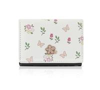 WisePoint Joli portefeuille pour femme, bouton fleur et papillons imprimés, petit sac à main pour femme, élégant et jeune en polyuréthane avec fenêtre pour carte d'identité pour voyage, 7 emplacements